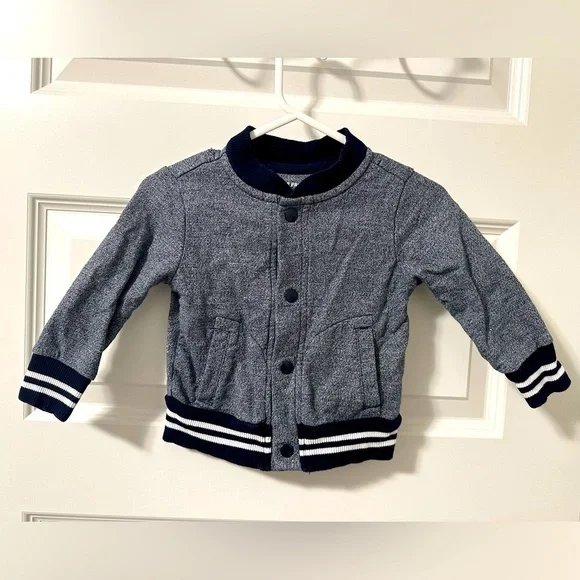 Joe Fresh Navy Blue Bomber Jacket Button Up Size 12-18 months Toddler Baby - Picture 1 of 7